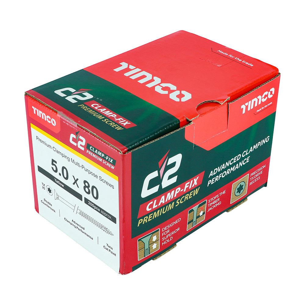 TIMCO C2 Clamp-Fix Multi-Purpose Premium Countersunk Gold Woodscrews - 5.0 x 80 - Image
