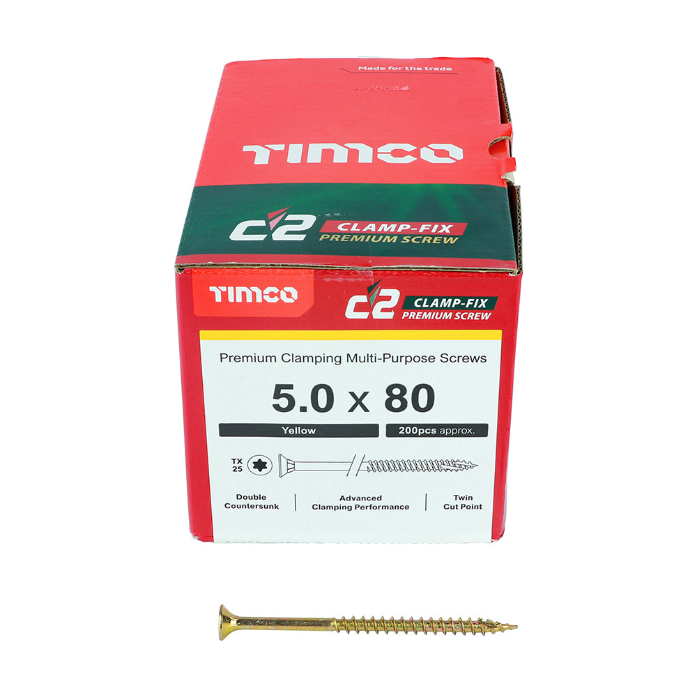 TIMCO C2 Clamp-Fix Multi-Purpose Premium Countersunk Gold Woodscrews - 5.0 x 80 - Image