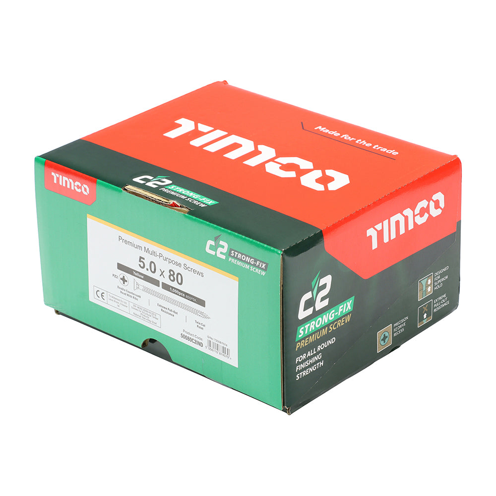 TIMCO C2 Strong-Fix Multi-Purpose Premium Countersunk Gold Woodscrews - 5.0 x 80 - Image