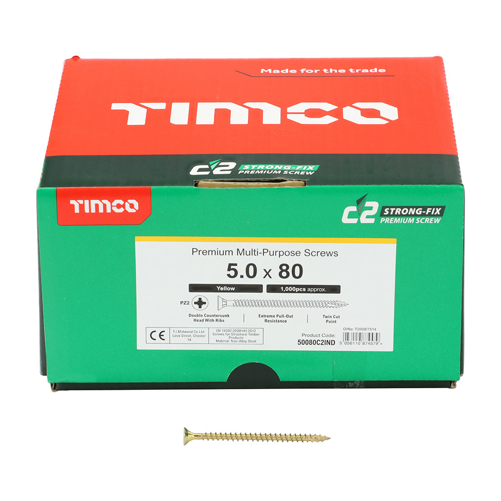 TIMCO C2 Strong-Fix Multi-Purpose Premium Countersunk Gold Woodscrews - 5.0 x 80 - Image
