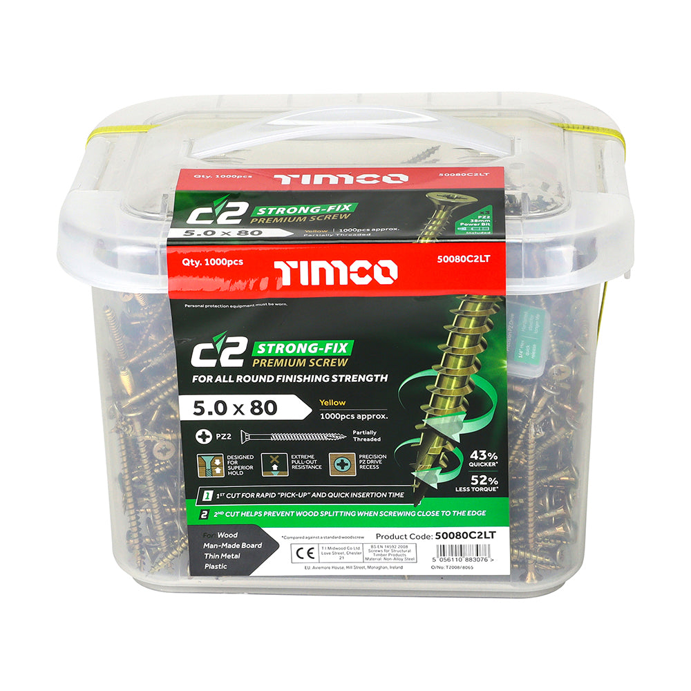 TIMCO C2 Strong-Fix Multi-Purpose Premium Countersunk Gold Woodscrews - 5.0 x 80 - Image