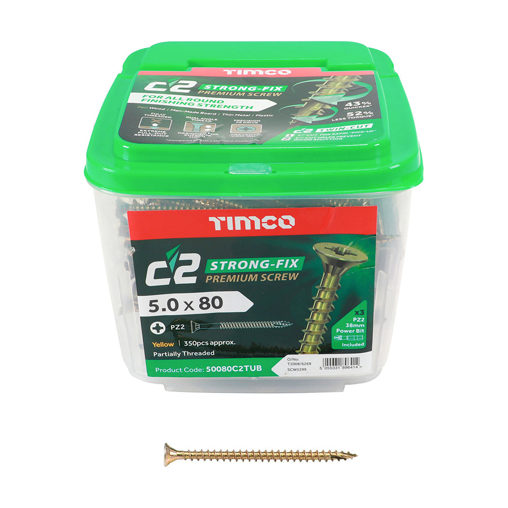 TIMCO C2 Strong-Fix Multi-Purpose Premium Countersunk Gold Woodscrews - 5.0 x 80 - Image