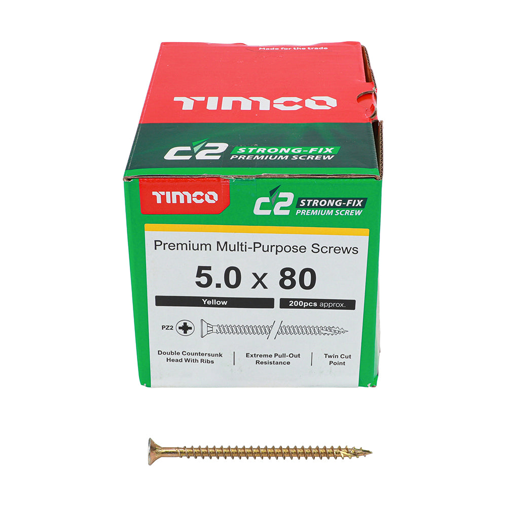 TIMCO C2 Strong-Fix Multi-Purpose Premium Countersunk Gold Woodscrews - 5.0 x 80 - Image
