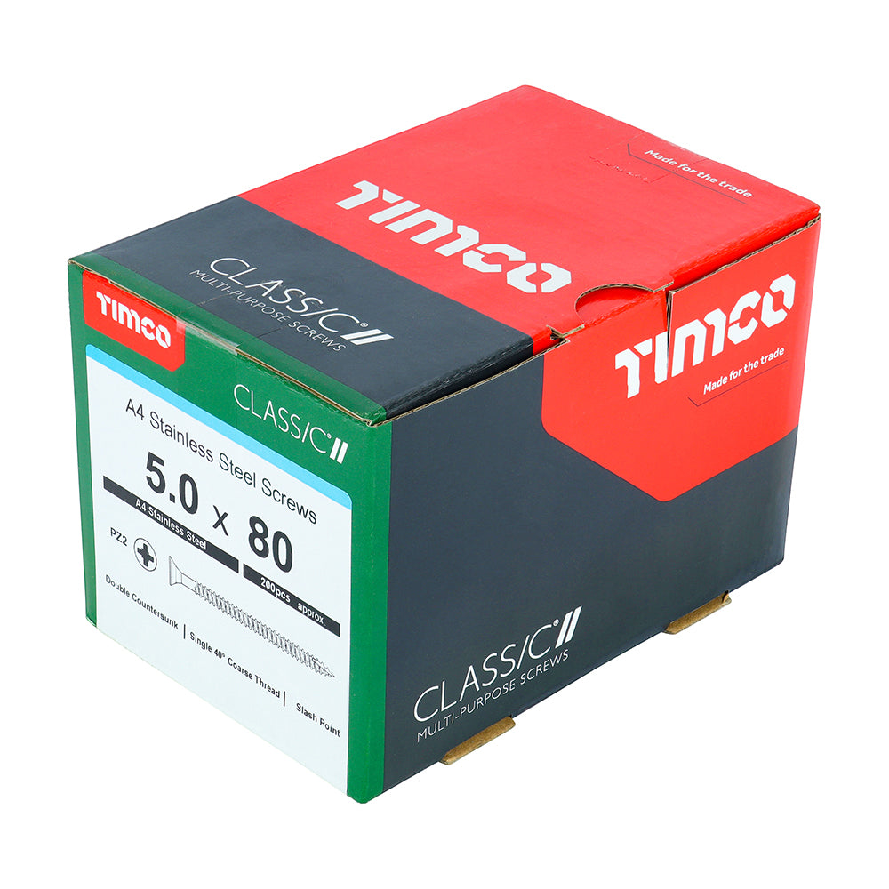 TIMCO Classic Multi-Purpose Countersunk A4 Stainless Steel Woodcrews - 5.0 x 80 - Image
