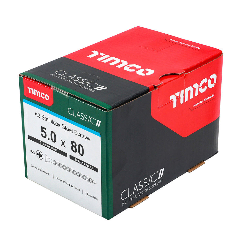 TIMCO Classic Multi-Purpose Countersunk A2 Stainless Steel Woodcrews - 5.0 x 80 - Image
