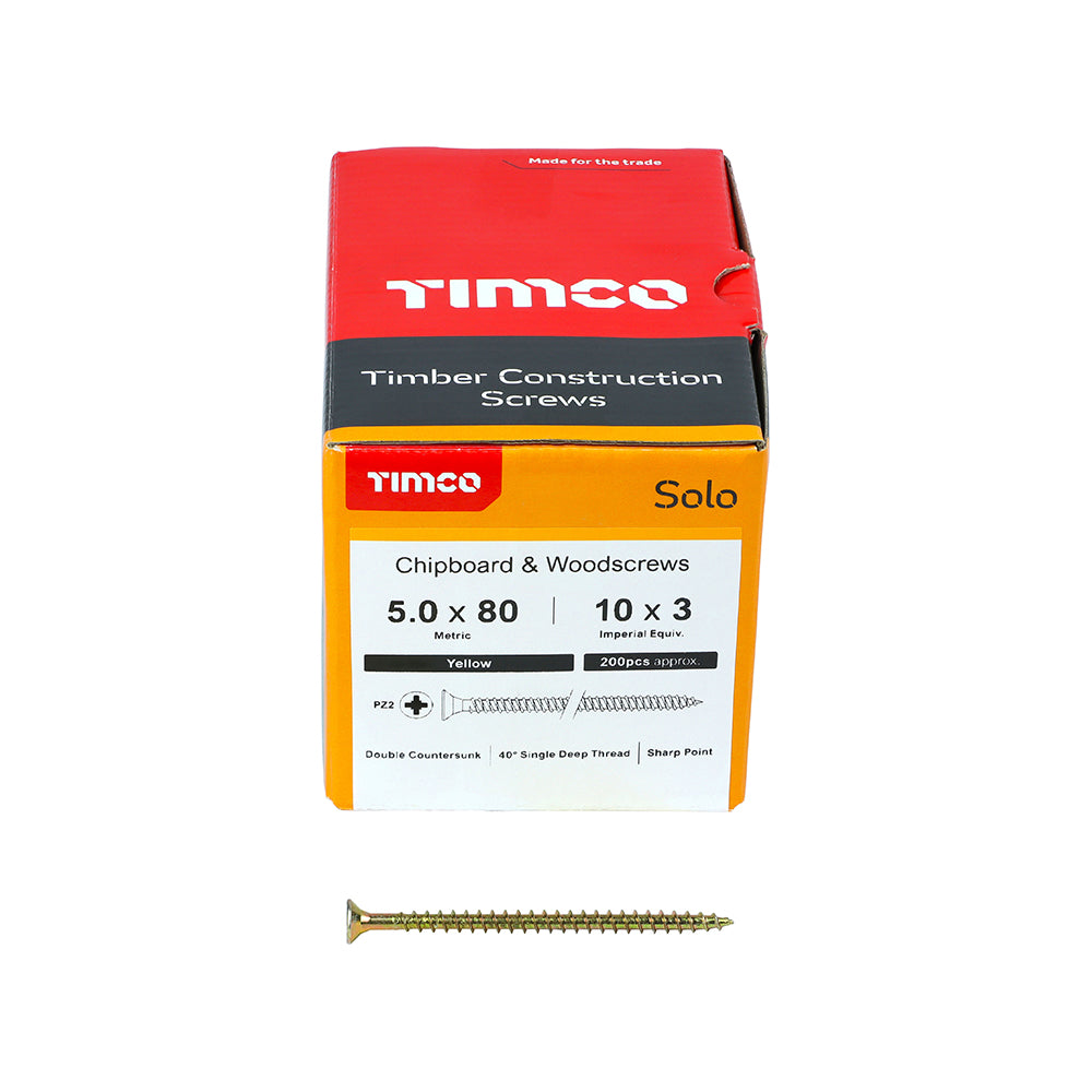 TIMCO Solo Countersunk Gold Woodscrews - 5.0 x 80 - Image