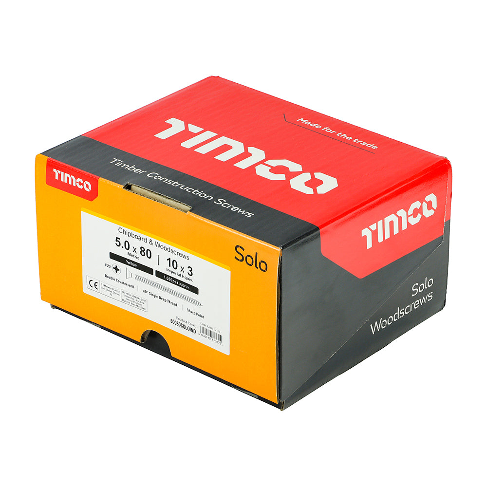 TIMCO Solo Countersunk Gold Woodscrews - 5.0 x 80 - Image