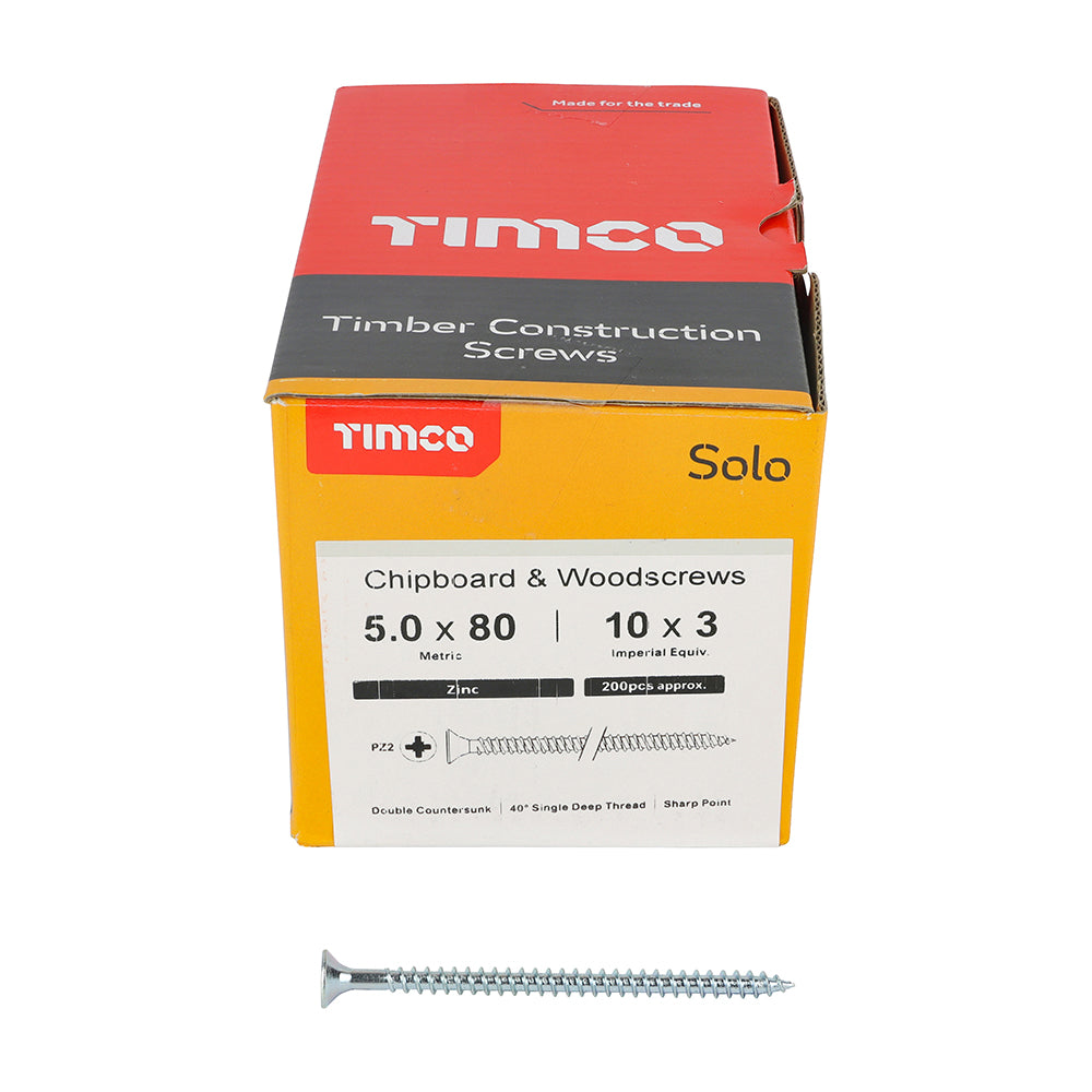 TIMCO Solo Countersunk Silver Woodscrews - 5.0 x 80 - Image