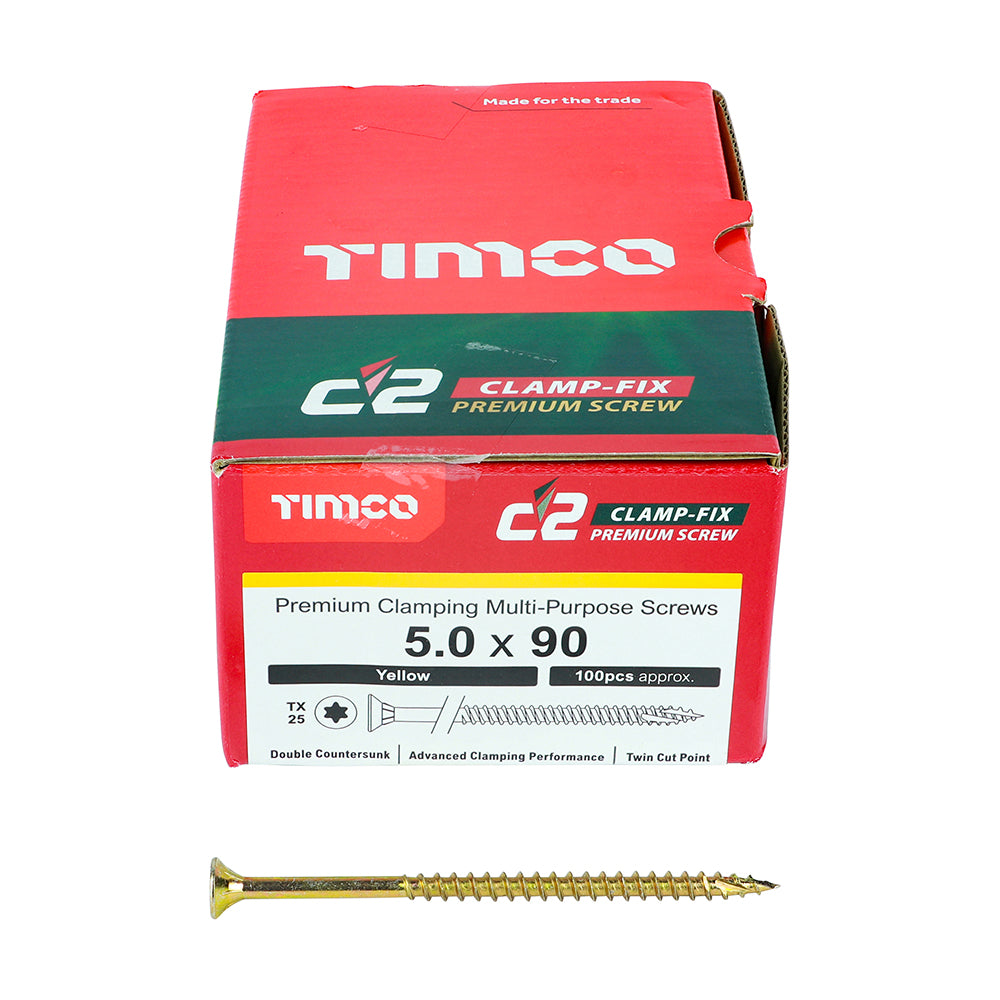 TIMCO C2 Clamp-Fix Multi-Purpose Premium Countersunk Gold Woodscrews - 5.0 x 90 - Image