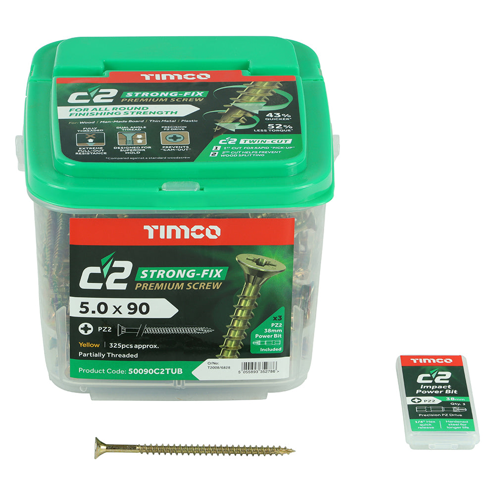 TIMCO C2 Strong-Fix Multi-Purpose Premium Countersunk Gold Woodscrews - 5.0 x 90 - Image