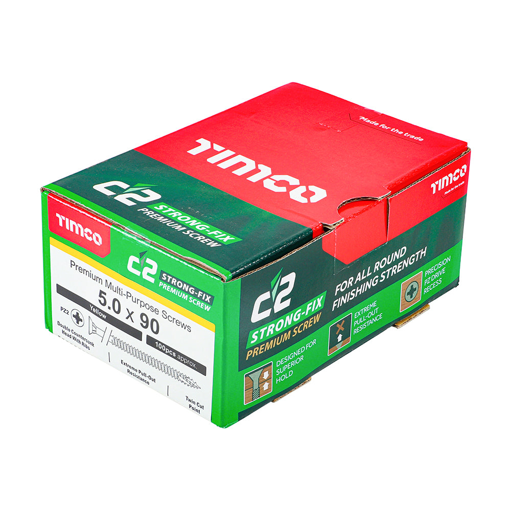 TIMCO C2 Strong-Fix Multi-Purpose Premium Countersunk Gold Woodscrews - 5.0 x 90 - Image