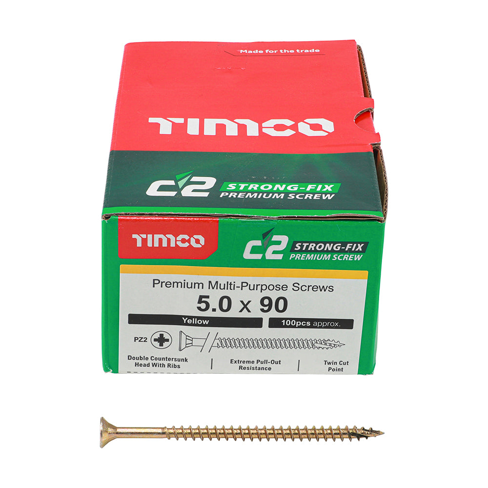 TIMCO C2 Strong-Fix Multi-Purpose Premium Countersunk Gold Woodscrews - 5.0 x 90 - Image