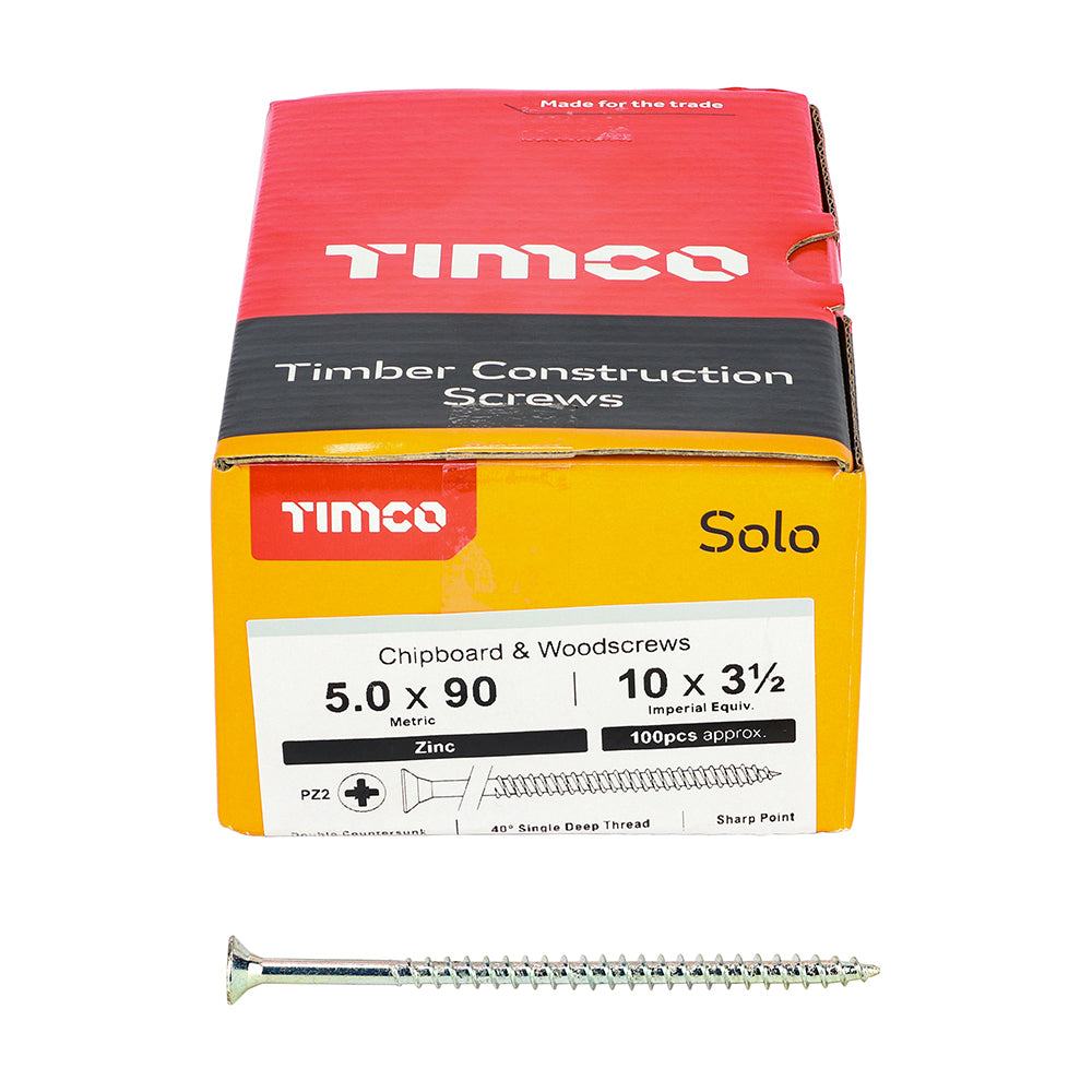 TIMCO Solo Countersunk Silver Woodscrews - 5.0 x 90 - Image