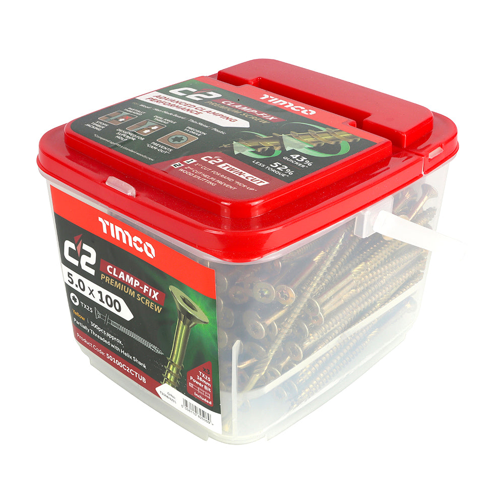 TIMCO C2 Clamp-Fix Multi-Purpose Premium Countersunk Gold Woodscrews - 5.0 x 100 - Image