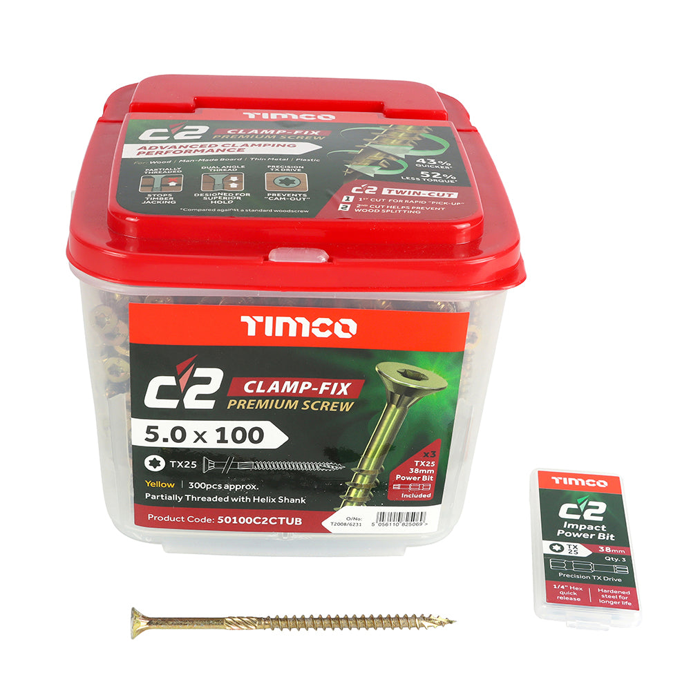 TIMCO C2 Clamp-Fix Multi-Purpose Premium Countersunk Gold Woodscrews - 5.0 x 100 - Image