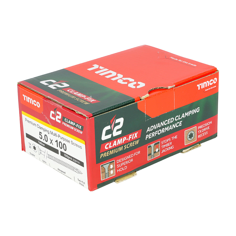 TIMCO C2 Clamp-Fix Multi-Purpose Premium Countersunk Gold Woodscrews - 5.0 x 100 - Image