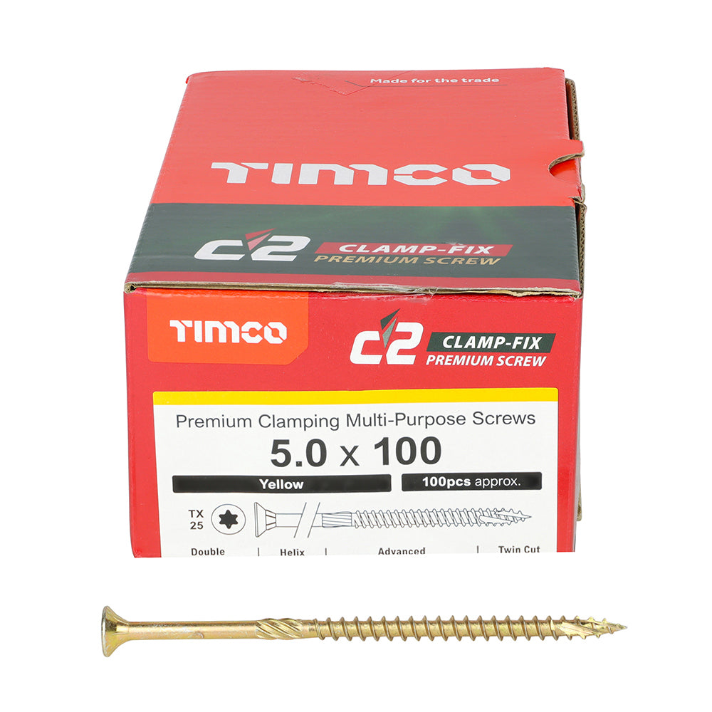 TIMCO C2 Clamp-Fix Multi-Purpose Premium Countersunk Gold Woodscrews - 5.0 x 100 - Image