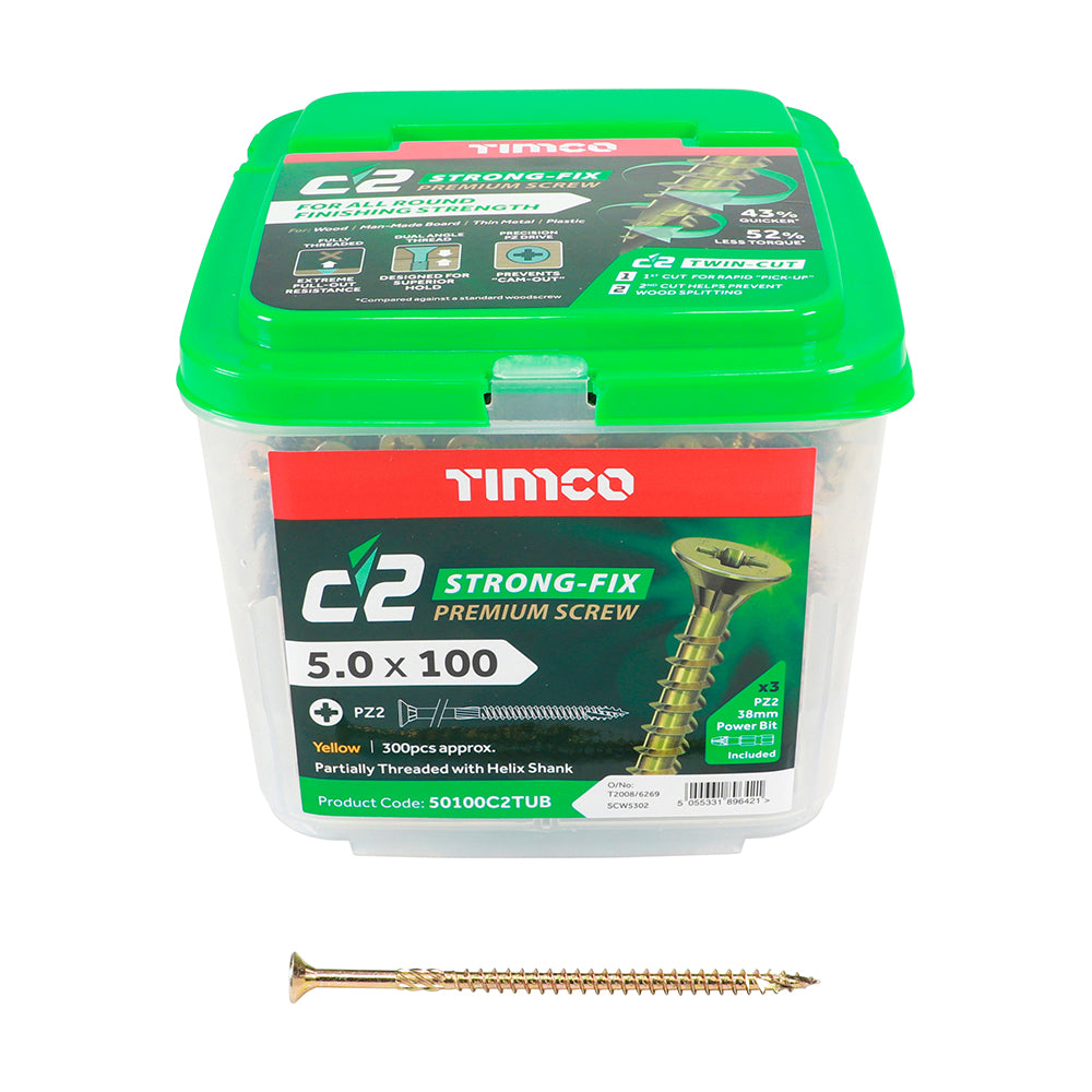 TIMCO C2 Strong-Fix Multi-Purpose Premium Countersunk Gold Woodscrews - 5.0 x 100 - Image