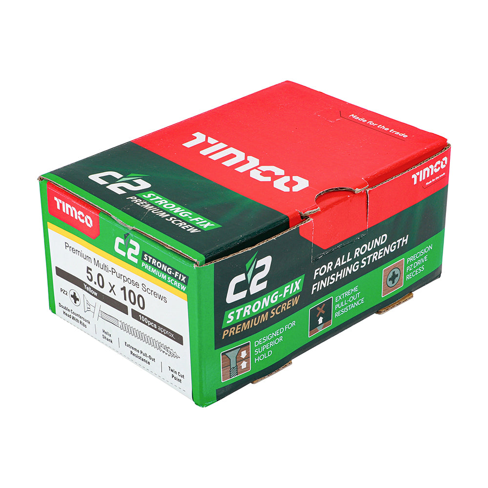 TIMCO C2 Strong-Fix Multi-Purpose Premium Countersunk Gold Woodscrews - 5.0 x 100 - Image