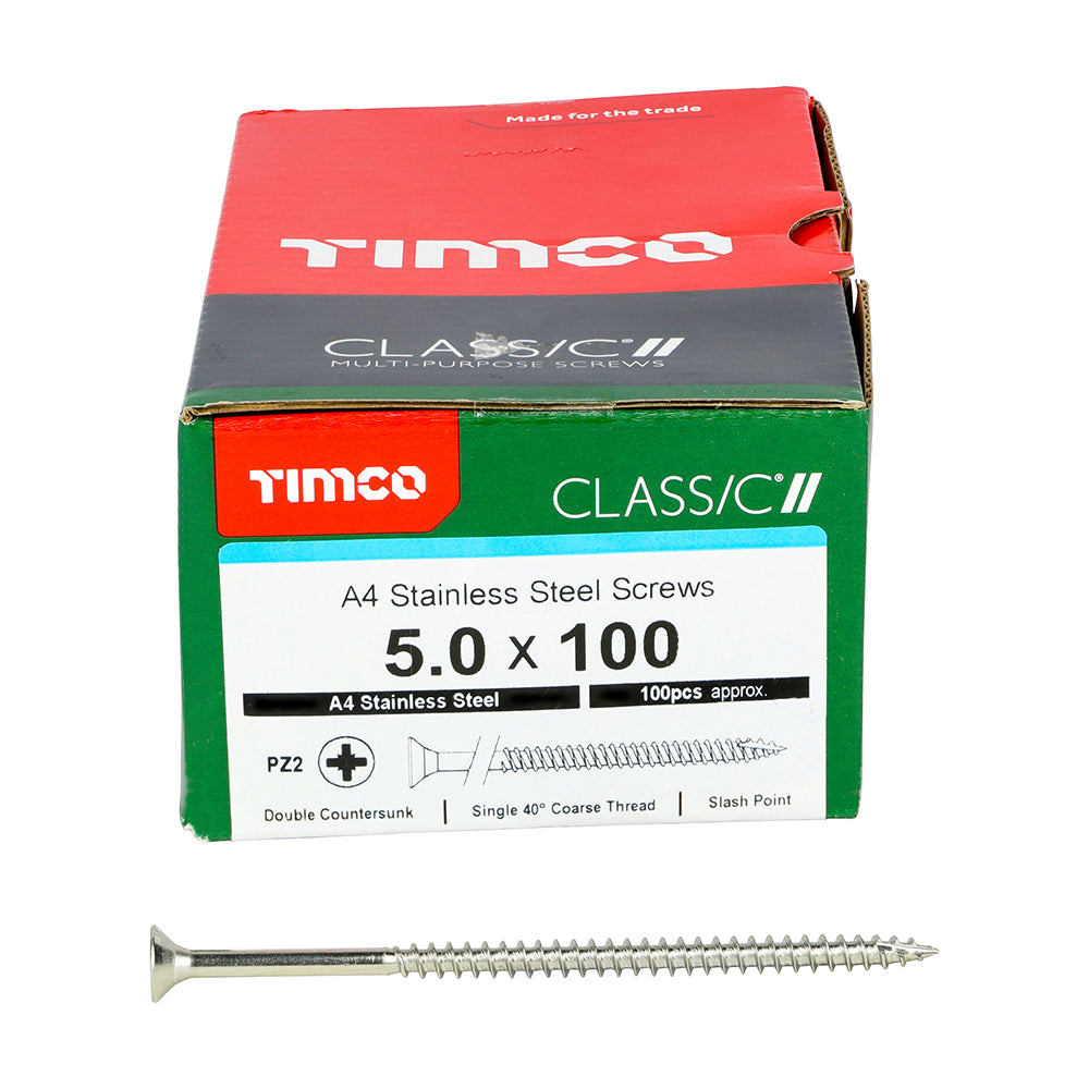 TIMCO Classic Multi-Purpose Countersunk A4 Stainless Steel Woodcrews - 5.0 x 100 - Image