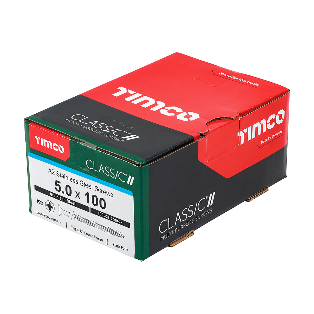 TIMCO Classic Multi-Purpose Countersunk A2 Stainless Steel Woodcrews - 5.0 x 100 - Image