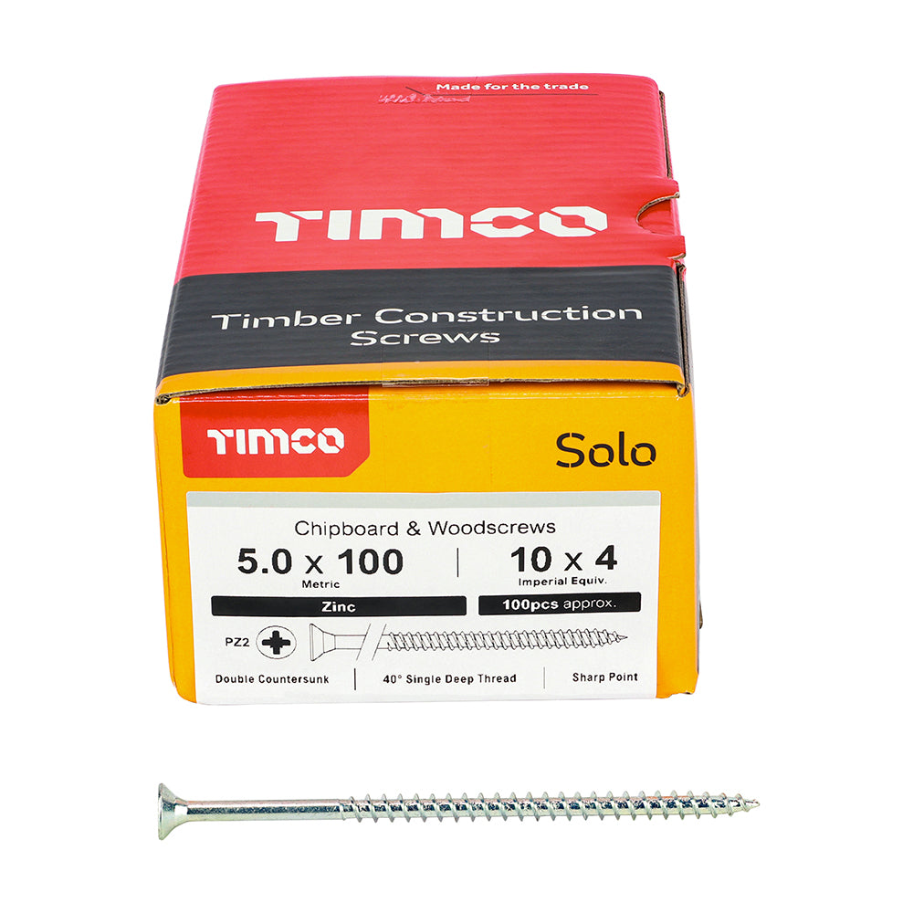 TIMCO Solo Countersunk Silver Woodscrews - 5.0 x 100 - Image