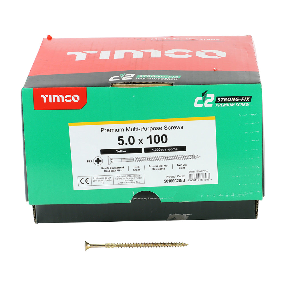 TIMCO C2 Strong-Fix Multi-Purpose Premium Countersunk Gold Woodscrews - 5.0 x 100 - Image