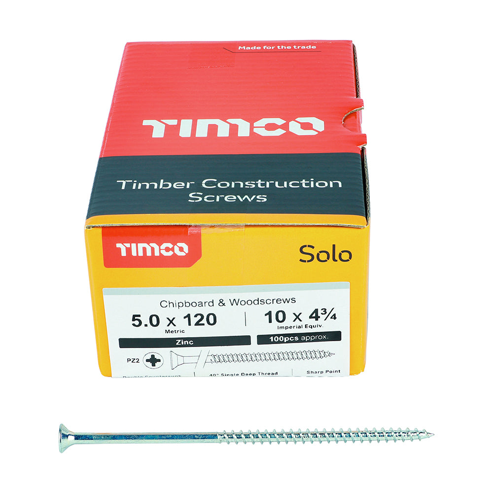 TIMCO Solo Countersunk Silver Woodscrews - 5.0 x 120 - Image