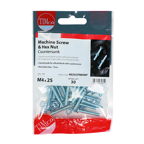 TIMCO Machine Countersunk Screws & Hex Nut Silver - M5 x 30 - Image