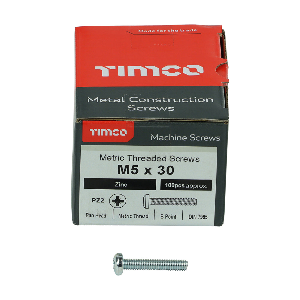 TIMCO Machine Pan Head Silver Screws - M5 x 30 - Image