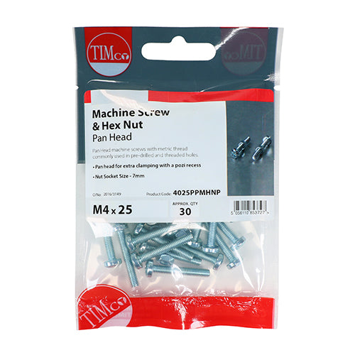 TIMCO Machine Pan Head Screws & Hex Nut Silver - M5 x 50 - Image