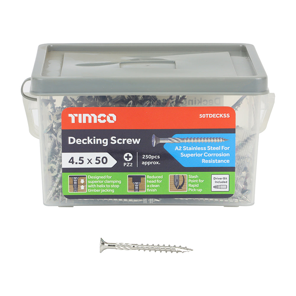 TIMCO Decking Screws Countersunk A2 Stainless Steel - 4.5 x 50 - Image