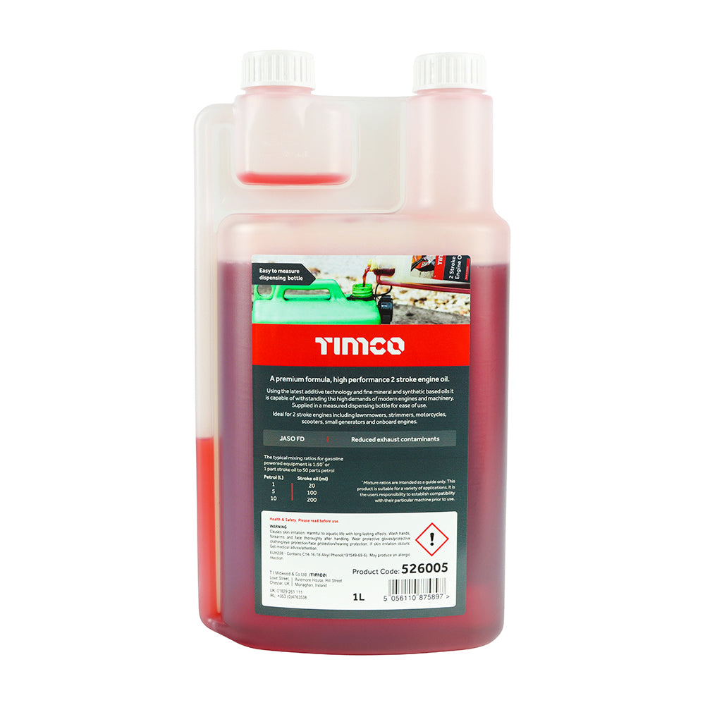 TIMCO 2 Stroke Engine Oil, Premium Mixing Oil in Metered Measured Dosage Bottle - 1L - Image