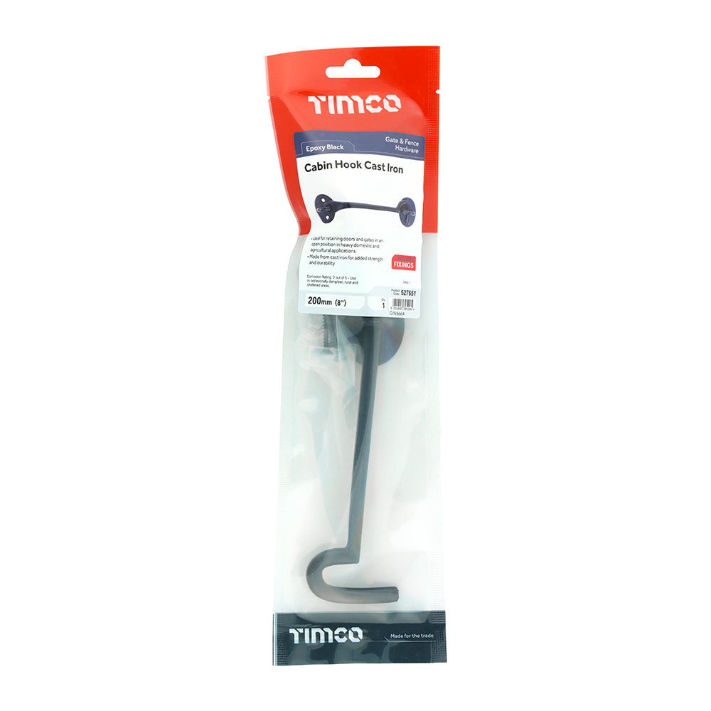 TIMCO Cabin Hooks Black - 8" - Image