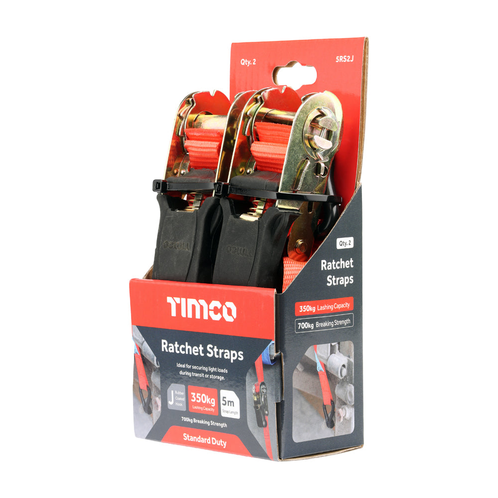 TIMCO J Hook Ratchet Straps Standard Duty - 5m x 25mm - Image