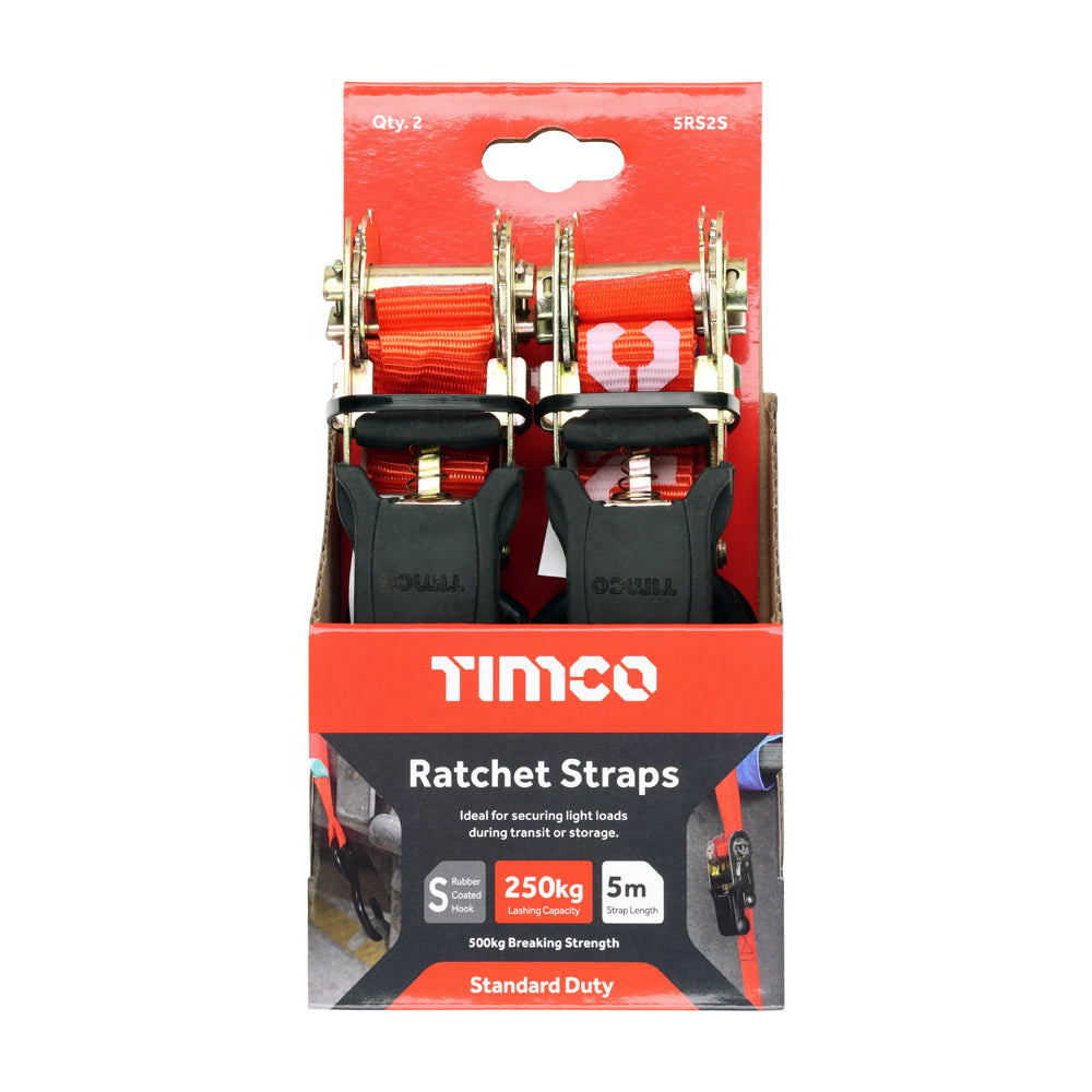 TIMCO S Hook Ratchet Straps Standard Duty - 5m x 25mm - Image