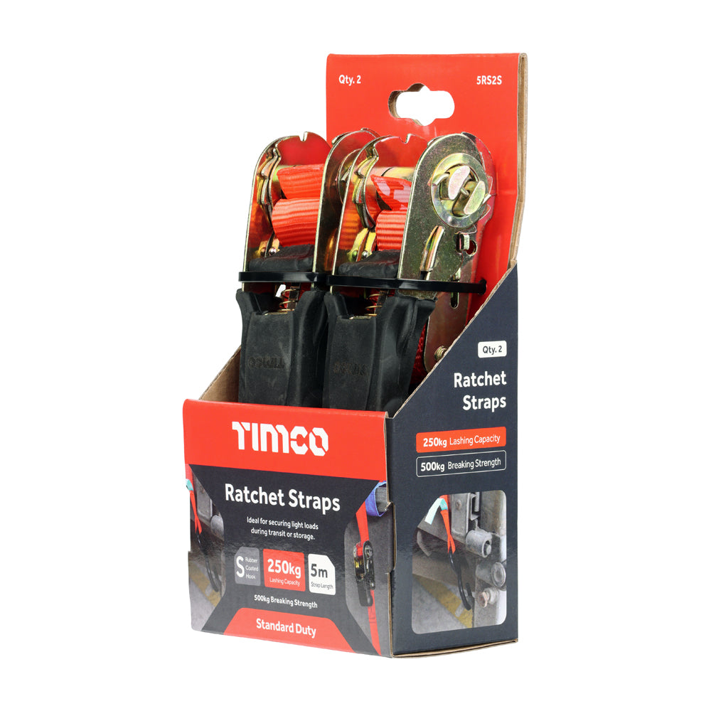 TIMCO S Hook Ratchet Straps Standard Duty - 5m x 25mm - Image
