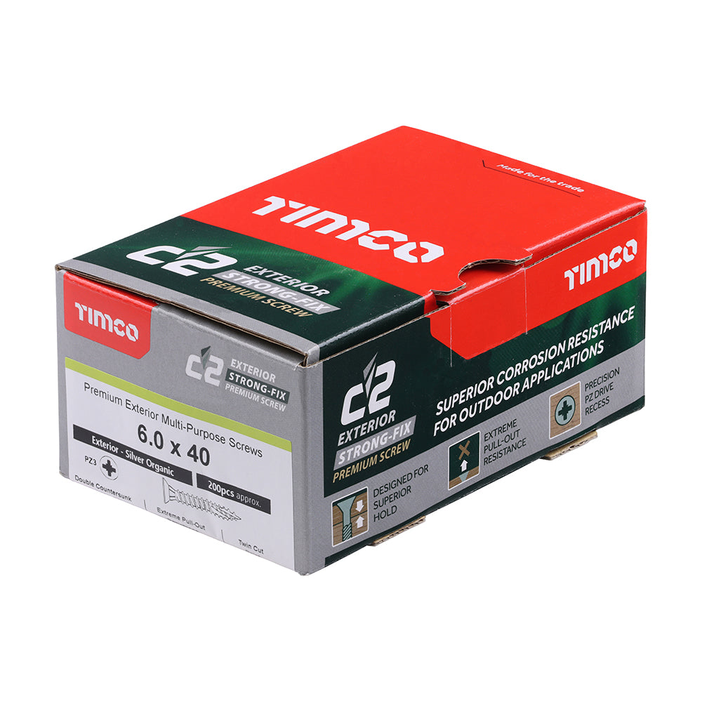 TIMCO C2 Exterior Multi-Purpose Premium Countersunk Silver Woodscrews - 6.0 x 40 - Image