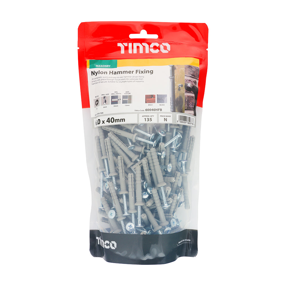 TIMCO Nylon Hammer Fixings - 6.0 x 40 - Image