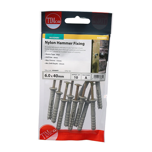 TIMCO Nylon Hammer Fixings - 6.0 x 40 - Image