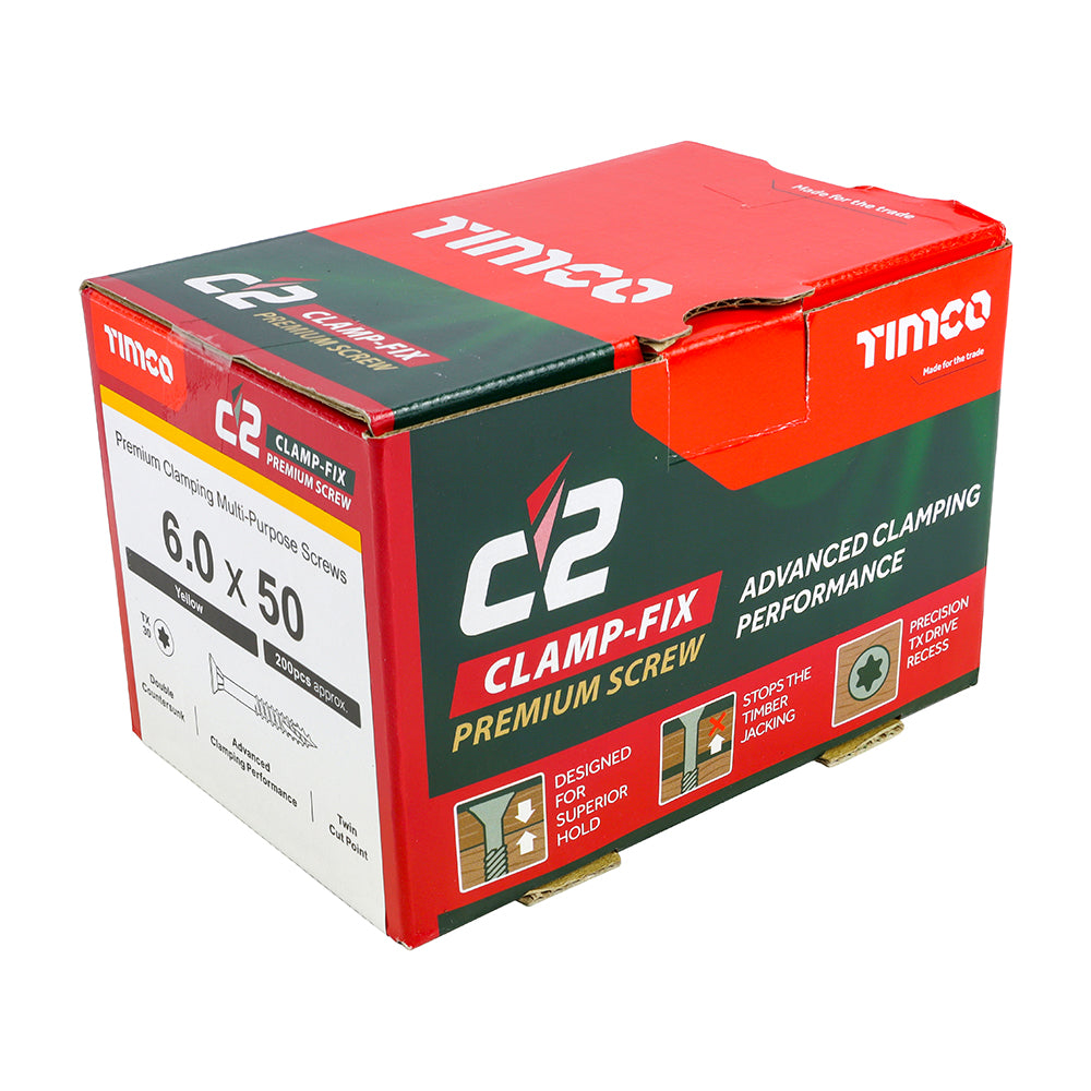 TIMCO C2 Clamp-Fix Multi-Purpose Premium Countersunk Gold Woodscrews - 6.0 x 50 - Image