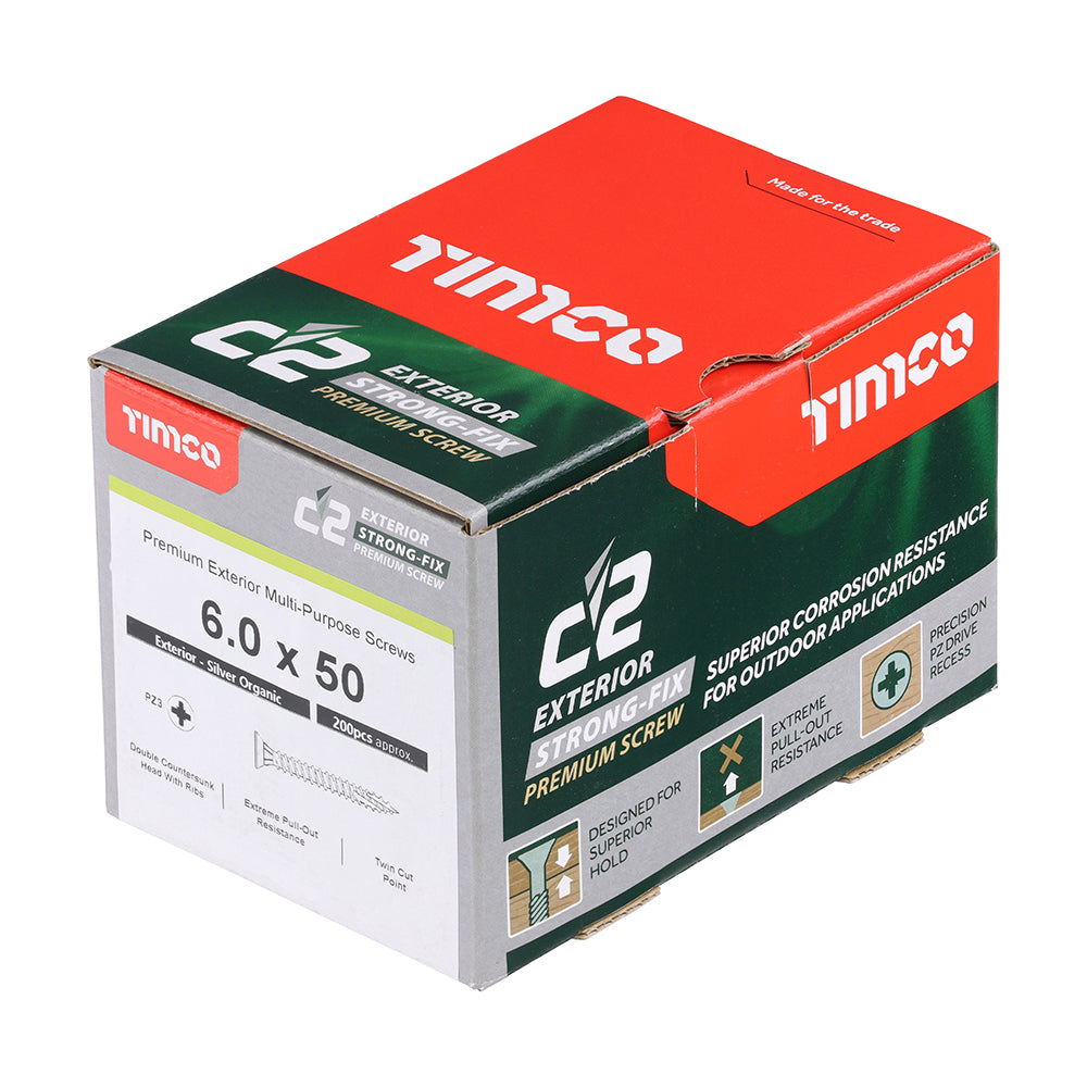TIMCO C2 Exterior Multi-Purpose Premium Countersunk Silver Woodscrews - 6.0 x 50 - Image