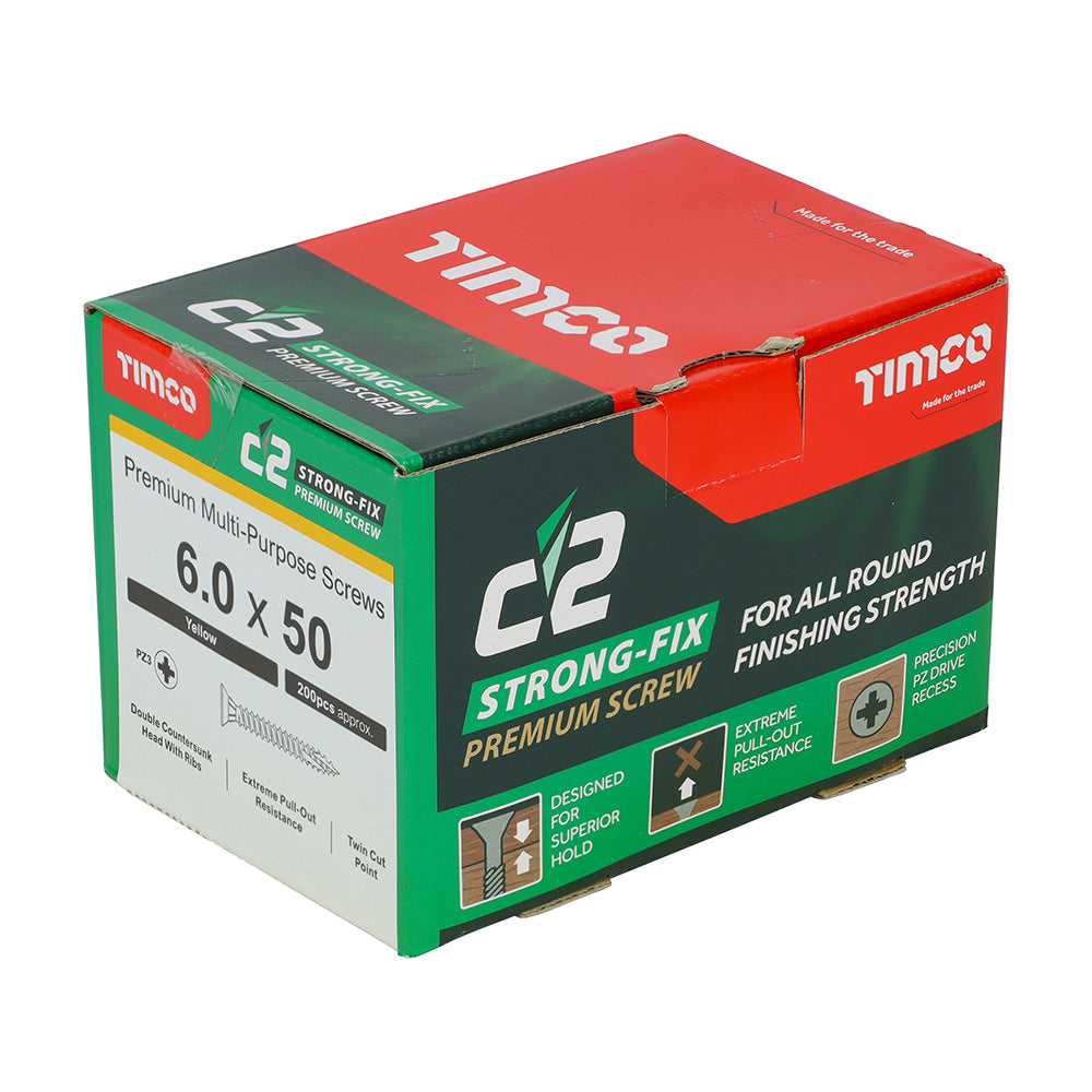 TIMCO C2 Strong-Fix Multi-Purpose Premium Countersunk Gold Woodscrews - 6.0 x 50 - Image