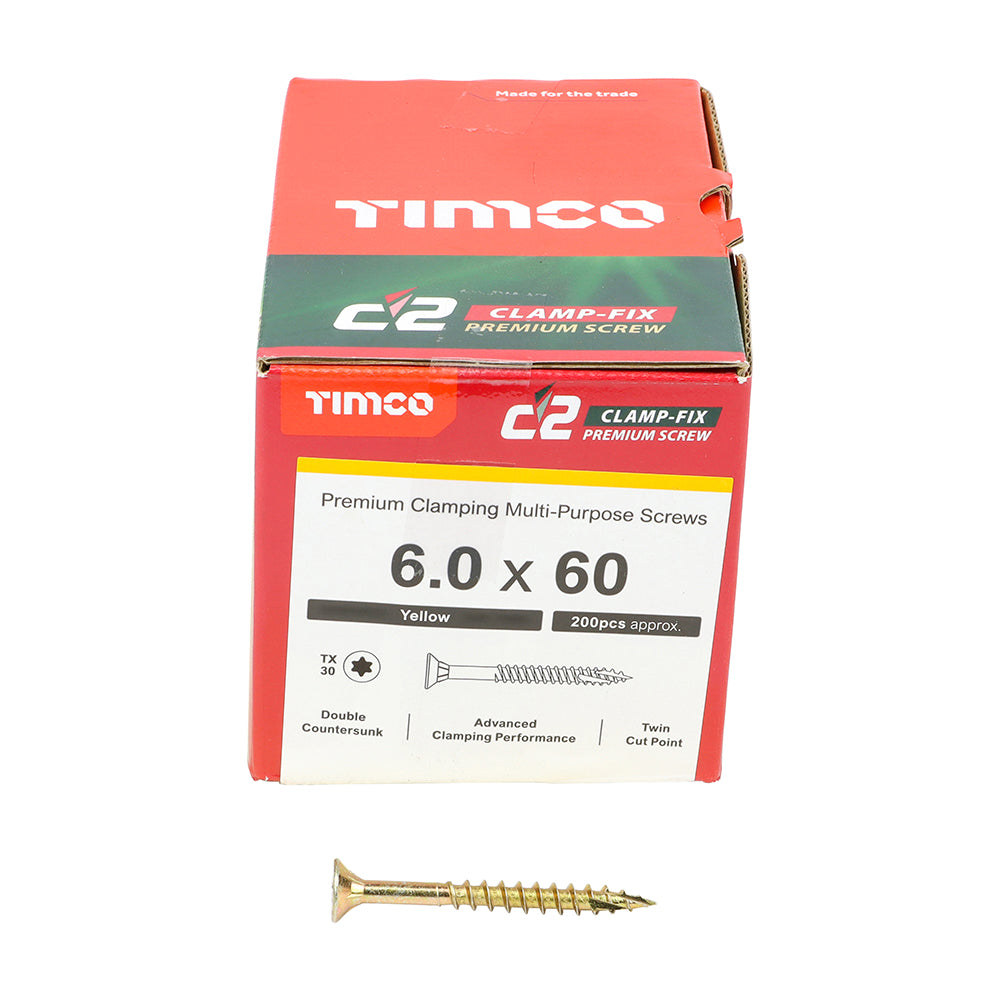 TIMCO C2 Clamp-Fix Multi-Purpose Premium Countersunk Gold Woodscrews - 6.0 x 60 - Image