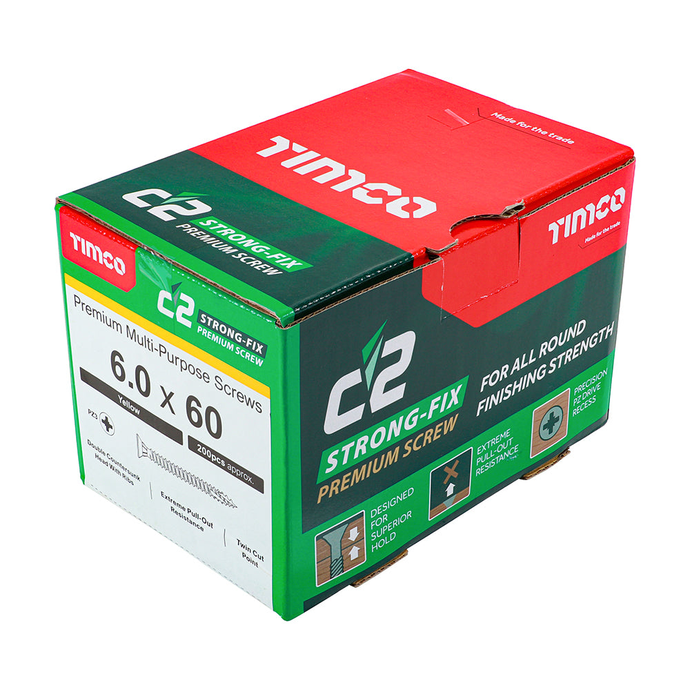 TIMCO C2 Strong-Fix Multi-Purpose Premium Countersunk Gold Woodscrews - 6.0 x 60 - Image