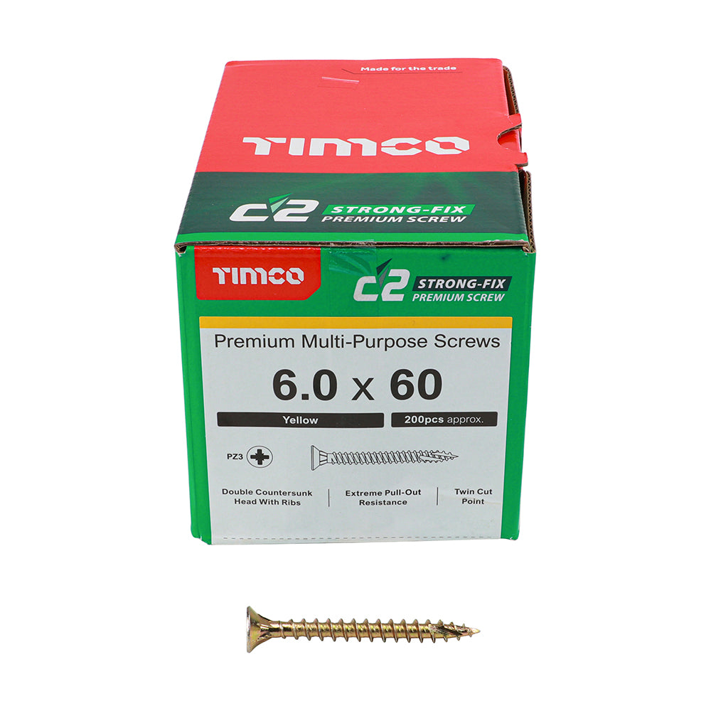 TIMCO C2 Strong-Fix Multi-Purpose Premium Countersunk Gold Woodscrews - 6.0 x 60 - Image