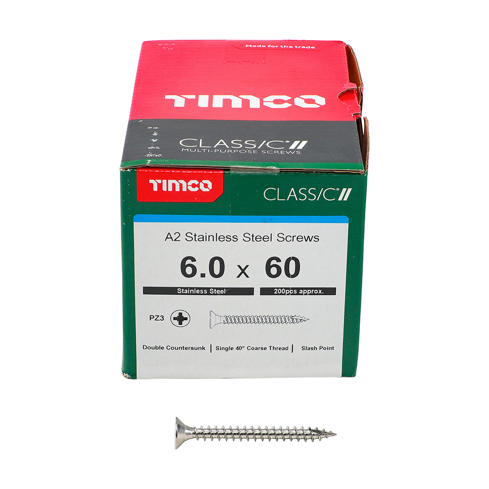 TIMCO Classic Multi-Purpose Countersunk A2 Stainless Steel Woodcrews - 6.0 x 60 - Image