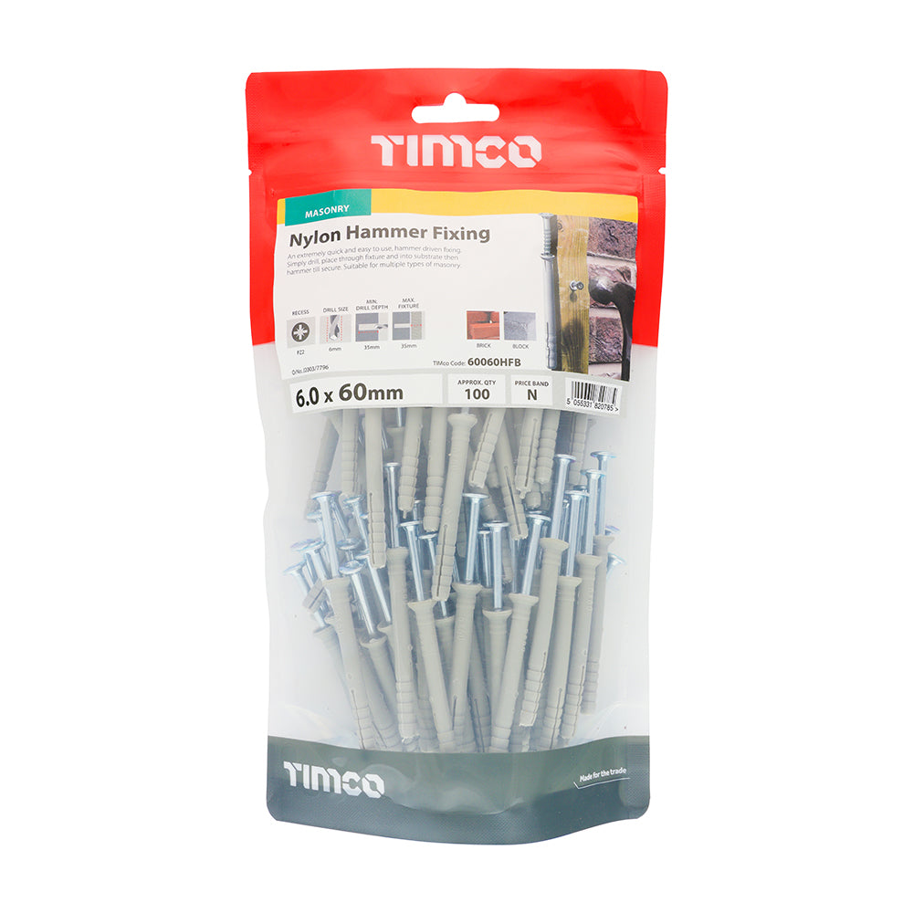 TIMCO Nylon Hammer Fixings - 6.0 x 60 - Image