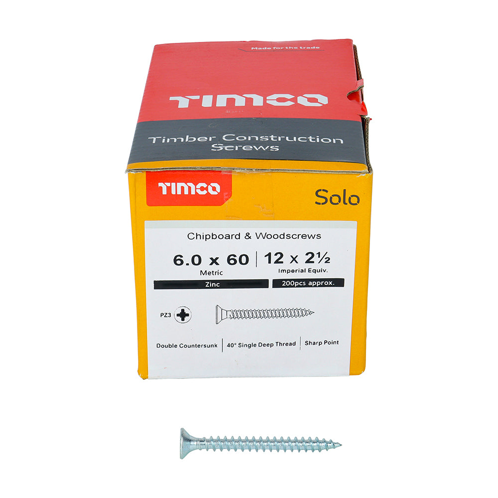 TIMCO Solo Countersunk Silver Woodscrews - 6.0 x 60 - Image