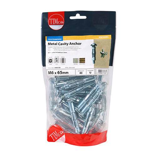 TIMCO Metal Cavity Anchors Silver - M6 x 65 (70mm Screw) - Image